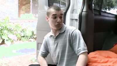 Skinny dude sucked off in a van and banged hard