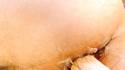Bearded and skinny dude with glasses fucks himself with a dildo