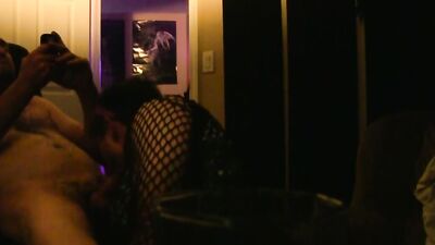 Kinky dude in fishnet lingerie gives head and gets rammed