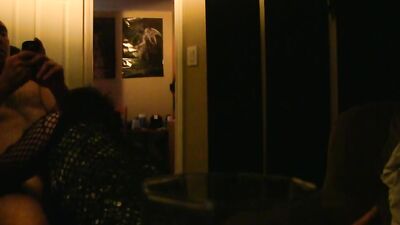Kinky dude in fishnet lingerie gives head and gets rammed