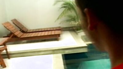 Gay guys suck each other off in a pool and fuck