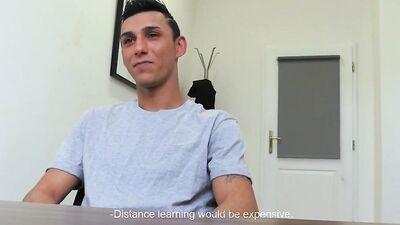 Twink goes to an interview to suck dick and ride it