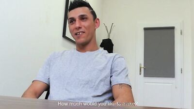 Twink goes to an interview to suck dick and ride it