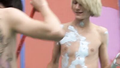 Two lovely twinks get horny while painting a room and fuck