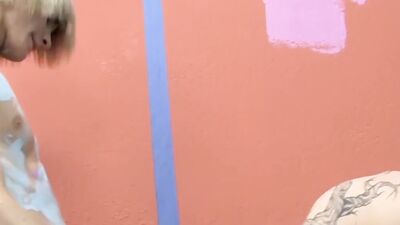 Two lovely twinks get horny while painting a room and fuck