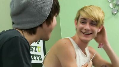 Adorable blonde twink with a huge dick and his boyfriend fuck each other