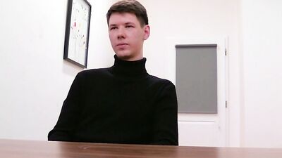 Attractive twink seduced at an interview into sucking cock and fucking