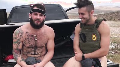 Military studs go to a shooting range to fuck after blowjobs