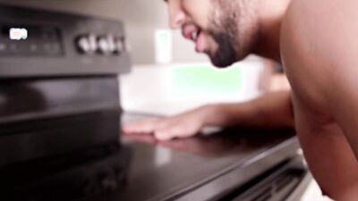 Bearded hunk sucks a jock off and fucks him in the kitchen