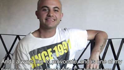 Lovely blond Latino goes on his knees to give head