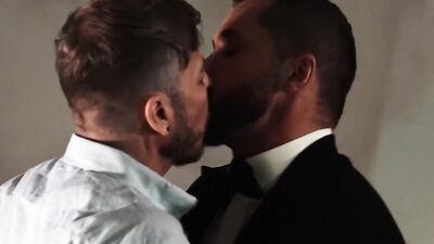 Inked hunk bends his muscular boyfriend over and drills his ass