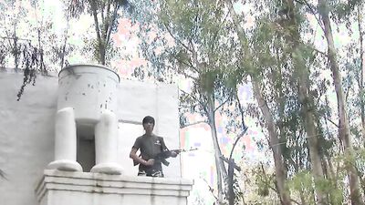 Militarized twinks dick sucking outdoors before fucking balls deep and rough