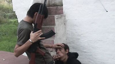 Militarized twinks dick sucking outdoors before fucking balls deep and rough