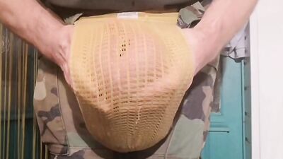 Perverted guy teases with kinky underwear and cums multiple times