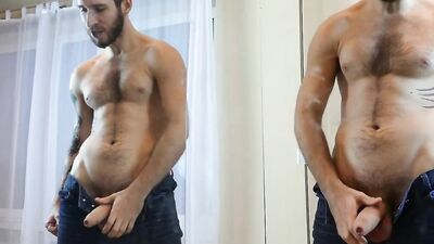 Horny stud puts on a latex outfit to fuck a fleshlight