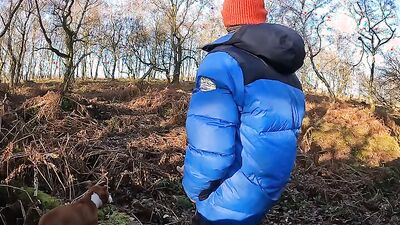 Mature guy pulls his dick out while hiking and jerks off