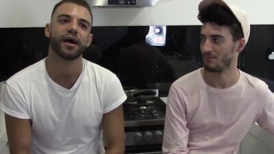 Handsome gay guys with huge cocks fuck in the kitchen