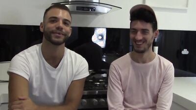 Handsome gay guys with huge cocks fuck in the kitchen
