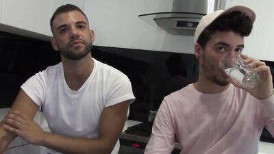 Handsome gay guys with huge cocks fuck in the kitchen