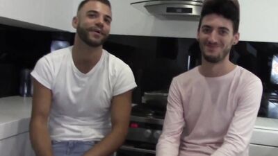 Handsome gay guys with huge cocks fuck in the kitchen