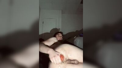 Perverted guy stretches his asshole with toys and his fist