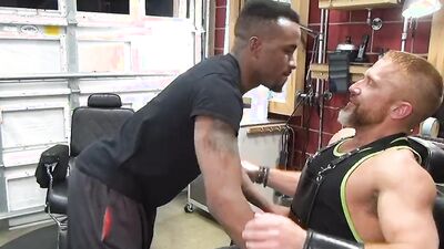 Big white hunk and a black stud fuck each other hard