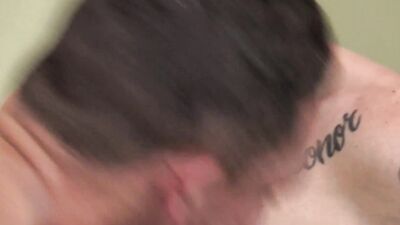 Tattooed twink rides a hung stud after they suck each other off