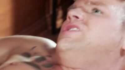 Hot jocks with sexy tattoos fuck in a rough threesome