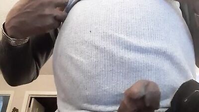 Chubby amateur teases with his fat dick and strokes it