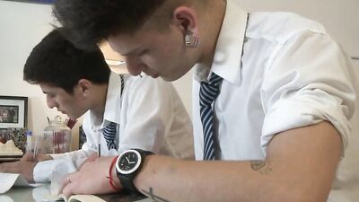 Schoolboy twinks turn a homework session into blowjobs and fucking