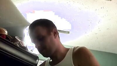 Amateur gay guy strokes his shaved cock before being sucked off