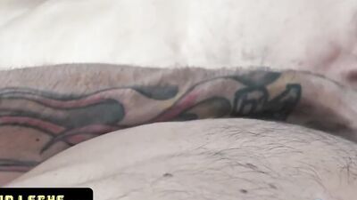 Hot dude with a sexy beard sucks a fat cock and takes it POV