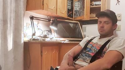 Amateur hunk pulls his cock out of his jeans and jerks off