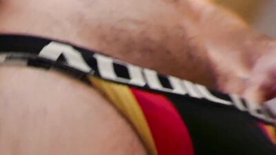 Hairy stud shows his sexy body off and masturbates solo