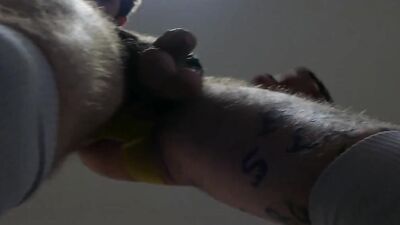 Naughty and hairy stud loves to wear latex outfits and jerk off solo
