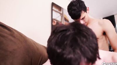 Cute twinks fingering and making out before blowjobs and barebacking