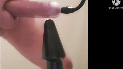 Perverted guy uses various sex toys and rides ass plugs
