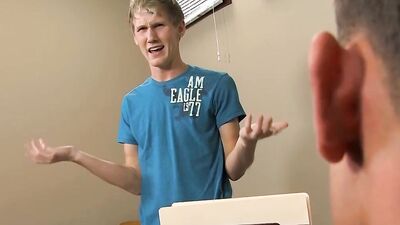 Blond twink sucks his teacher off and rides his boner