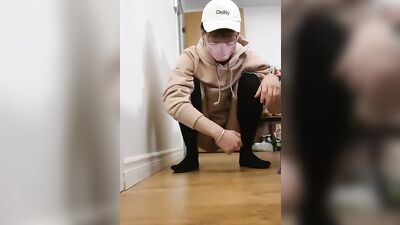 Adorable Asian twink in sexy socks uses a dildo on his ass