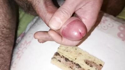 Naughty amateur squeezes cum while tugging on his hard dick