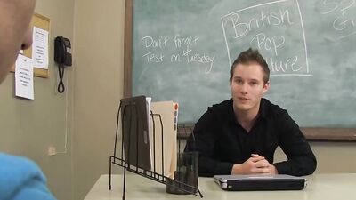 Teacher sucked off by a horny twink before fucking him on a desk