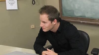 Teacher sucked off by a horny twink before fucking him on a desk