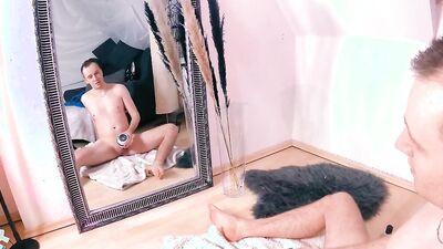Horny amateur teases with his ass and fucks a sex toy