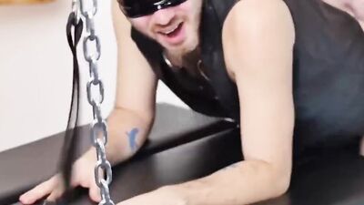 Hairy and chubby bear blindfolds a guy to fuck him hard