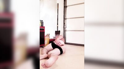Bald amateur dude spreads his ass and rides a dildo