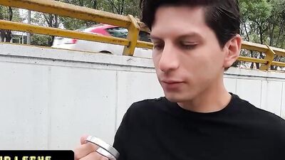 Cute twink gives a POV blowjob and rides dick while being jerked off