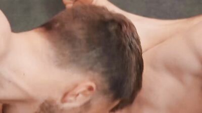 Three dashing studs in Christmas outfits dick sucking and anal banging