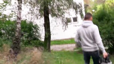 Attractive young jock with a perfect body picked up outdoors and railed
