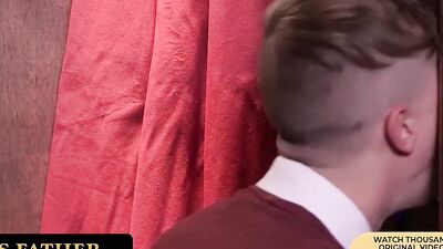Twinks suck each other off in a church before anal fucking