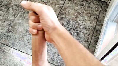 Horny stud with a huge cock makes a POV jerk off video